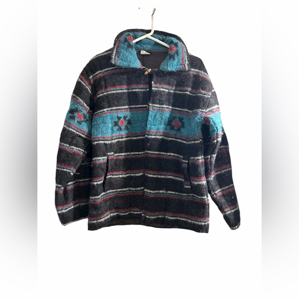 Vintage Yeti Land Aztec Western Print Shag Wool Jacket Made in Nepal